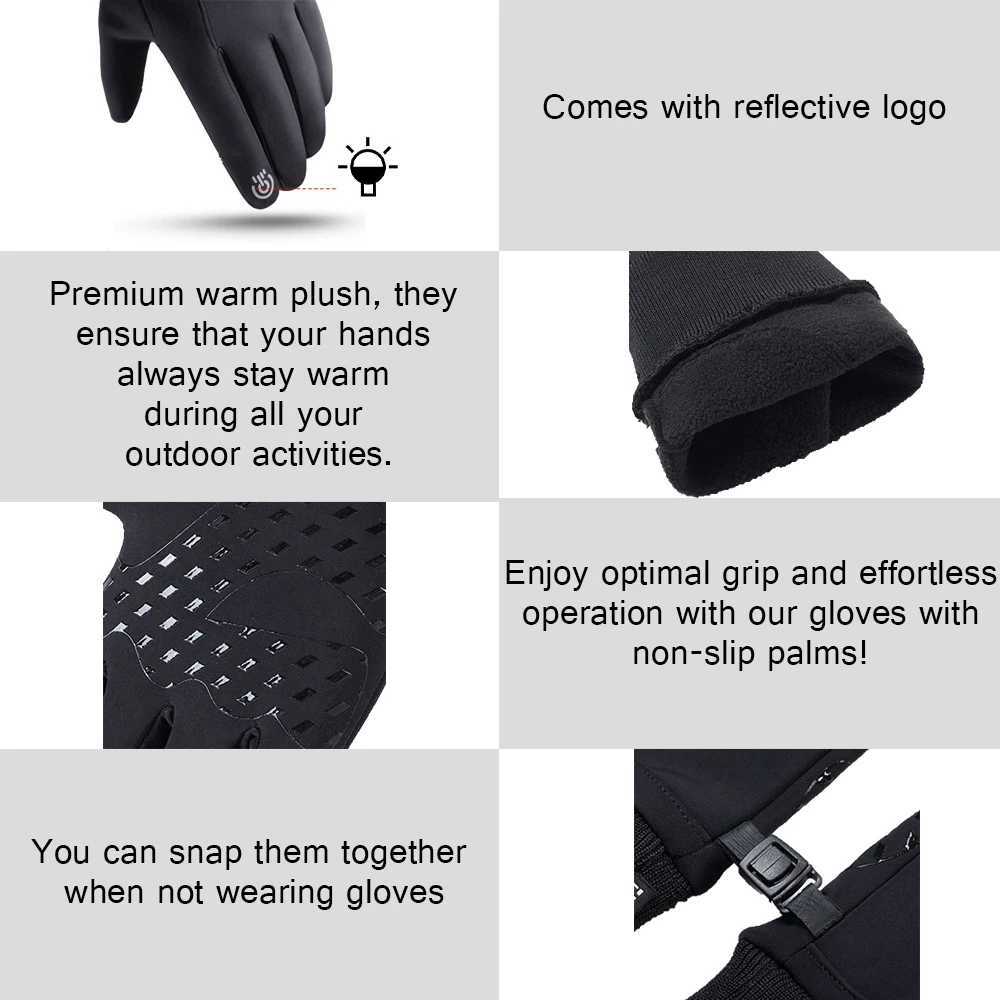Winter Men Women Skiing Gloves Waterproof Warm Windproof Non-Slip Touchscreen Snowboard Snowmobile Cycling Gloves Reflective M260311
