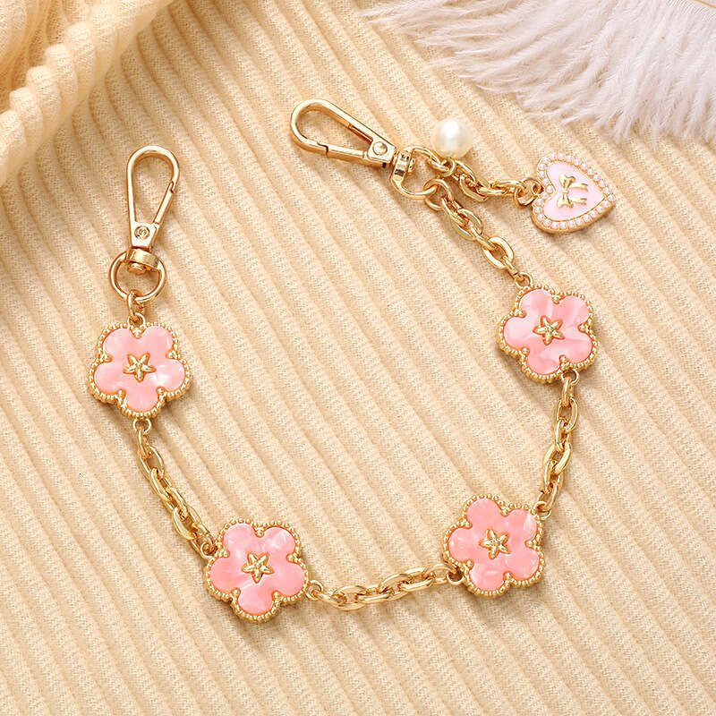 Phone Pendant Five-Leaf Flower Enamel Anti-Drop Keychain Pearl Decor Bag Charm For Phone Case Free Shipping