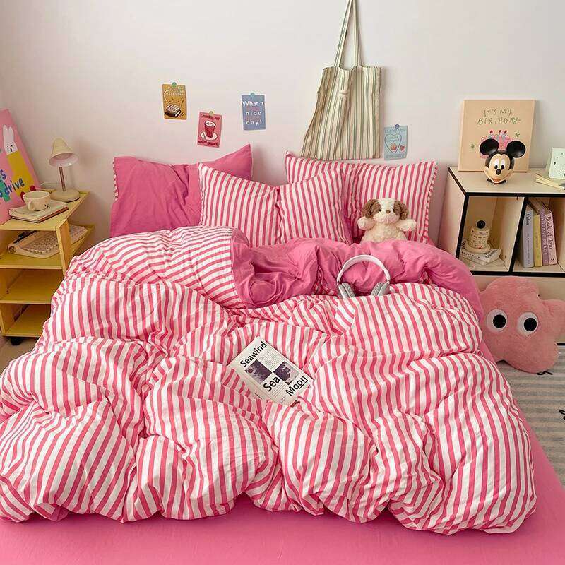 Stripe Bedding Duvet with Pillowcase bed sheet Full Size Linen Quilt Cover Set Queen/King Double Single Bed H260311