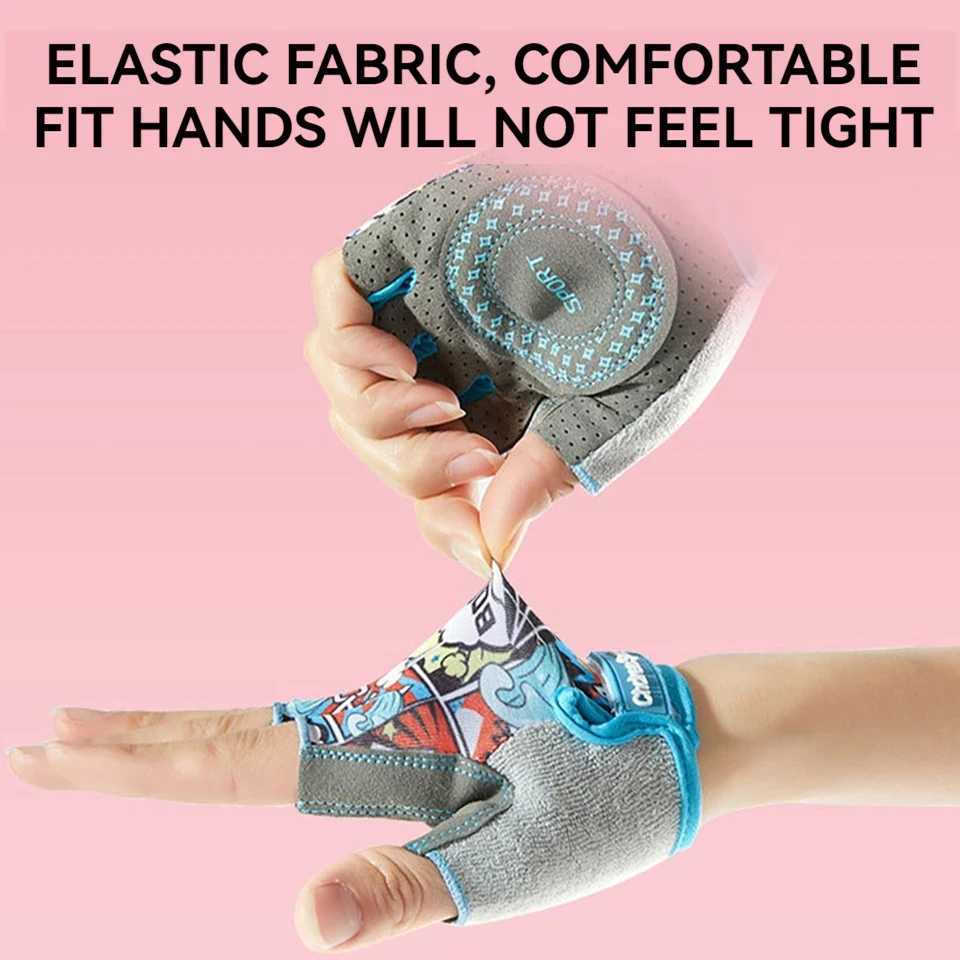 1Pair Childrens Gloves Half Finger 3-12 Years old Sports Gloves Non-slip Breathable Sweat Absorbent Cycling Writing Skateboard M260311