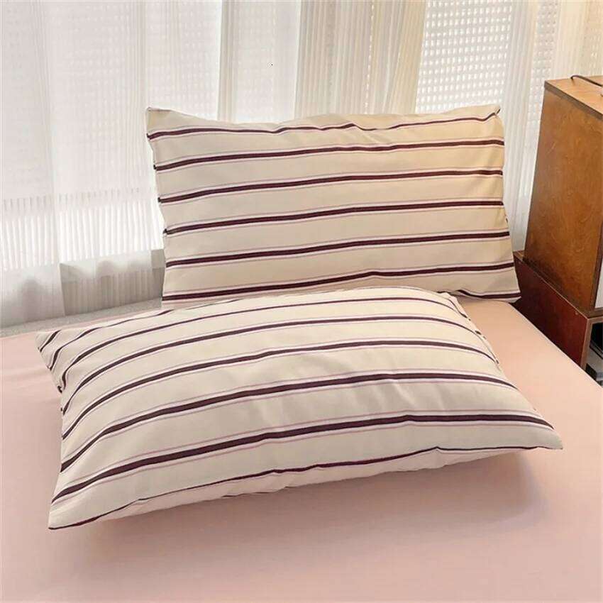 Pure Cotton Home Textile Blue Striped Bedding Set Simple Soft Duvet Cover Sheet Pillowcase Ins Style Bed Linens Queen King Size H260311