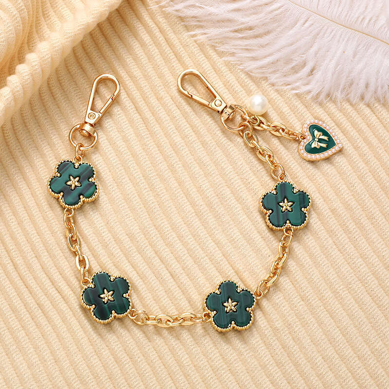 Phone Pendant Five-Leaf Flower Enamel Anti-Drop Keychain Pearl Decor Bag Charm For Phone Case Free Shipping