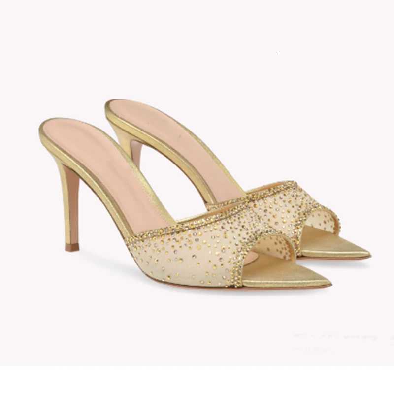 Silk Rhinestone Bling Pointed Toe Women Sandals Thin High Heel Solid Color Slip On Fashion Western Style Sexy Party Female Shoes K260311