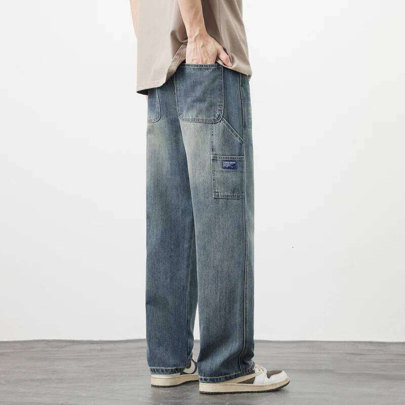 Vintage Jeans Men's 2025 Autumn New Straight Pocket Cargo Pants Loose Wide streetwear Casual Denim Trousers Male Z260225