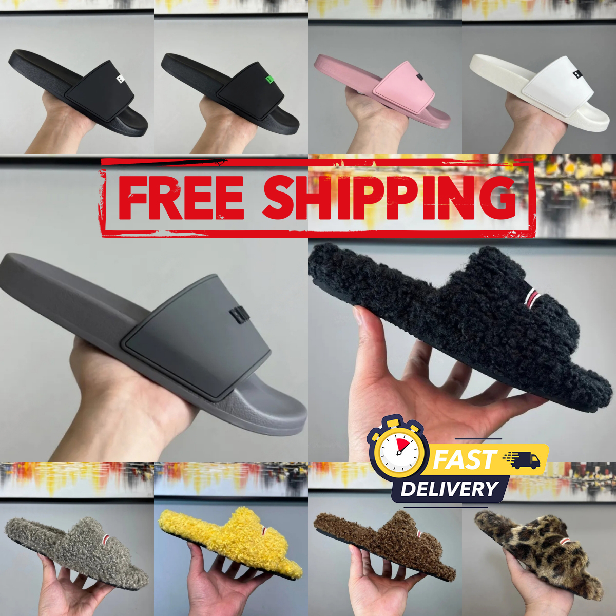 Luxury Triangle Slides Designer Men Women Slippers Ladies Wool Winter Fur Fluffy Furry Warm Letters Sandals Comfortable Fuzzy Girl Paris Flip Flop Slipper 35-45