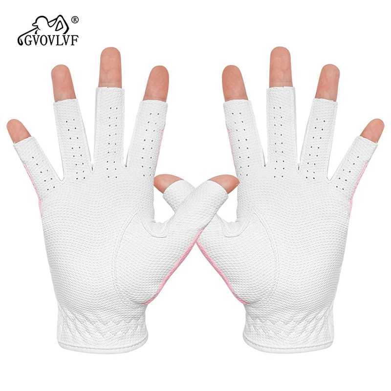 GVOVLVF1 Pair Gloves for Women Half 1/3 Finger Soft Leather Breathable For Better Grip And Club Control Fit Ladies Girls M260311