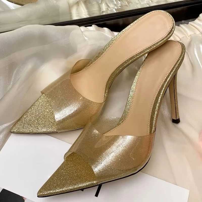 New Four Seasons Womens High Heel Sandals Shiny Pointed Open Toe High Heel Stiletto Transparent High Heels K260311