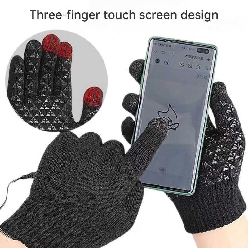 USB ELEctric Heating Gloves Anti Slip Five Finger Hand Warm Thickened Charging Constant TEMperature for Outdoor Cycling M260311
