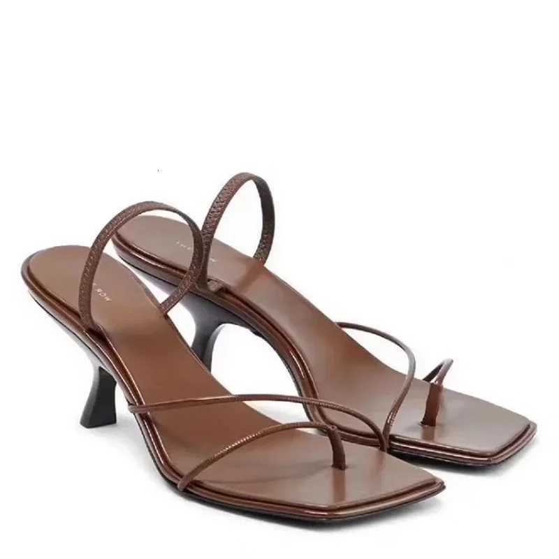 2025 New Genuine Leather Square Toe Pinch Sandals Fashion High Heel Women Womens Sandals K260311