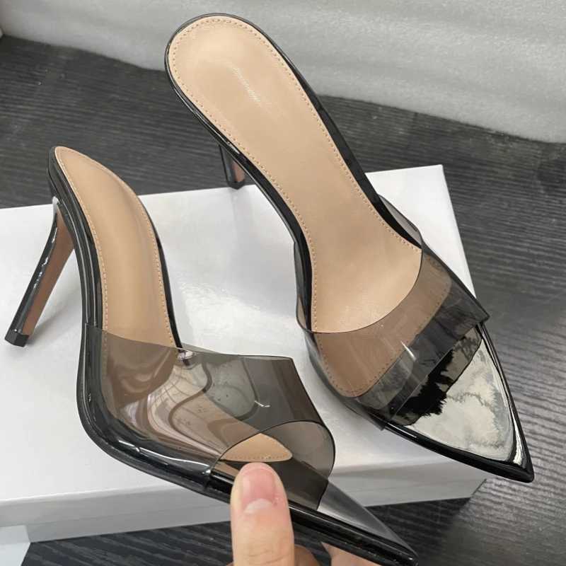 New Summer Womens High-heeled Sandals Transparent High-heeled Stiletto Pointed Toe Slip-on High-heeled Sandals K260311