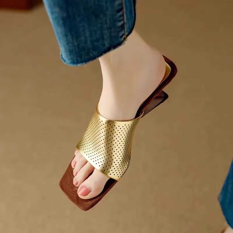 New Square Open Toe Wedge Sandals Women Elegant Genuine Leather Summer New Special-Shaped Heel Fashion Dress Party Shoes K260311