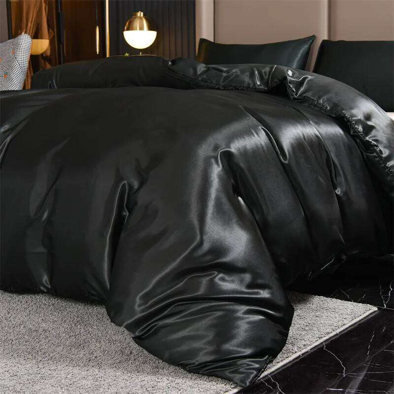3pcs Satin Duvet Cover Set Bedding Sets Queen Black Series Rich Silk Silky Soft Solid Sexy Honeymoon Wrinkle Free H260311 - view 4