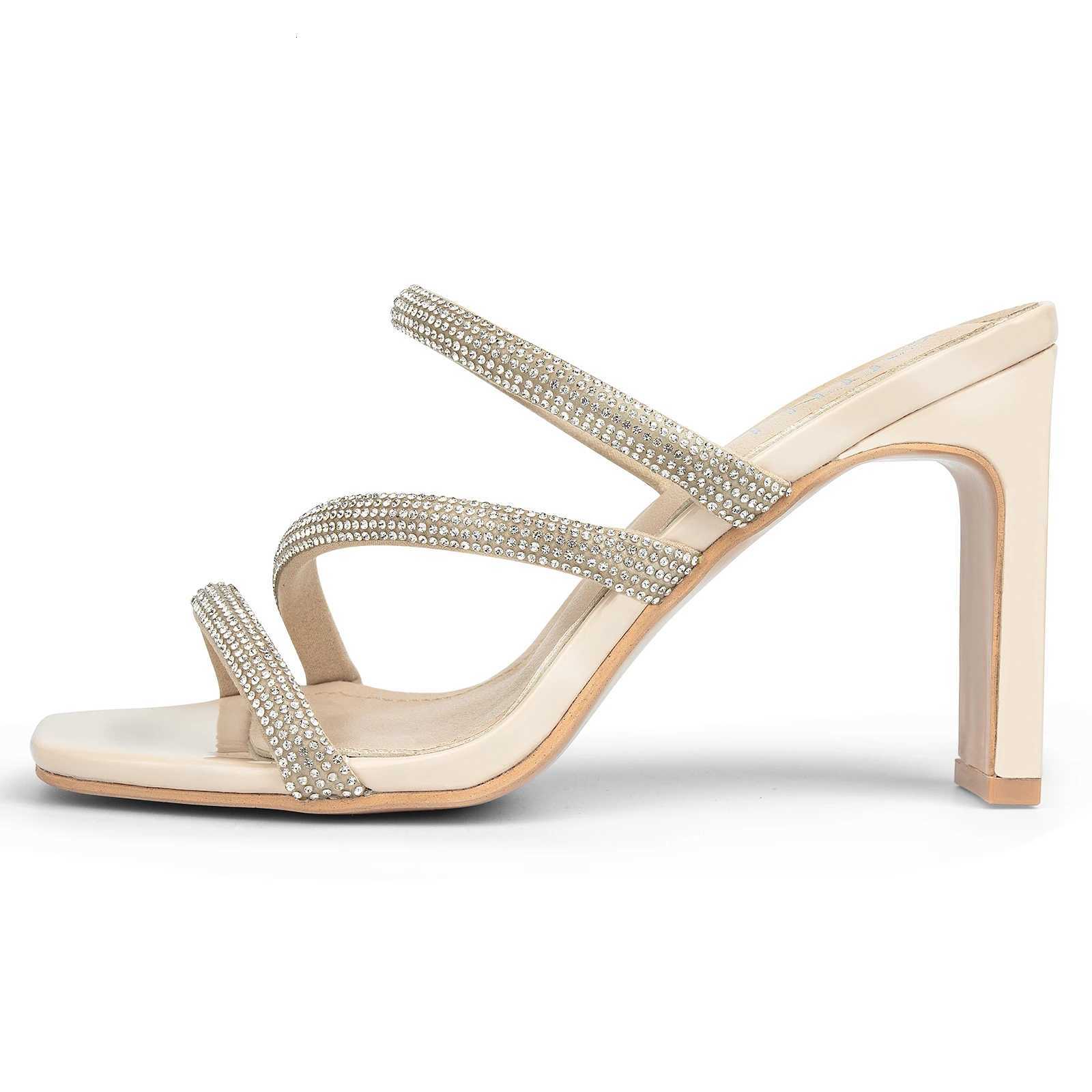 Womens Sparkling Square-Toe High-Heel Sandals Chunky Heel Mules Womens Shoes for Spring Summer and Fall K260311