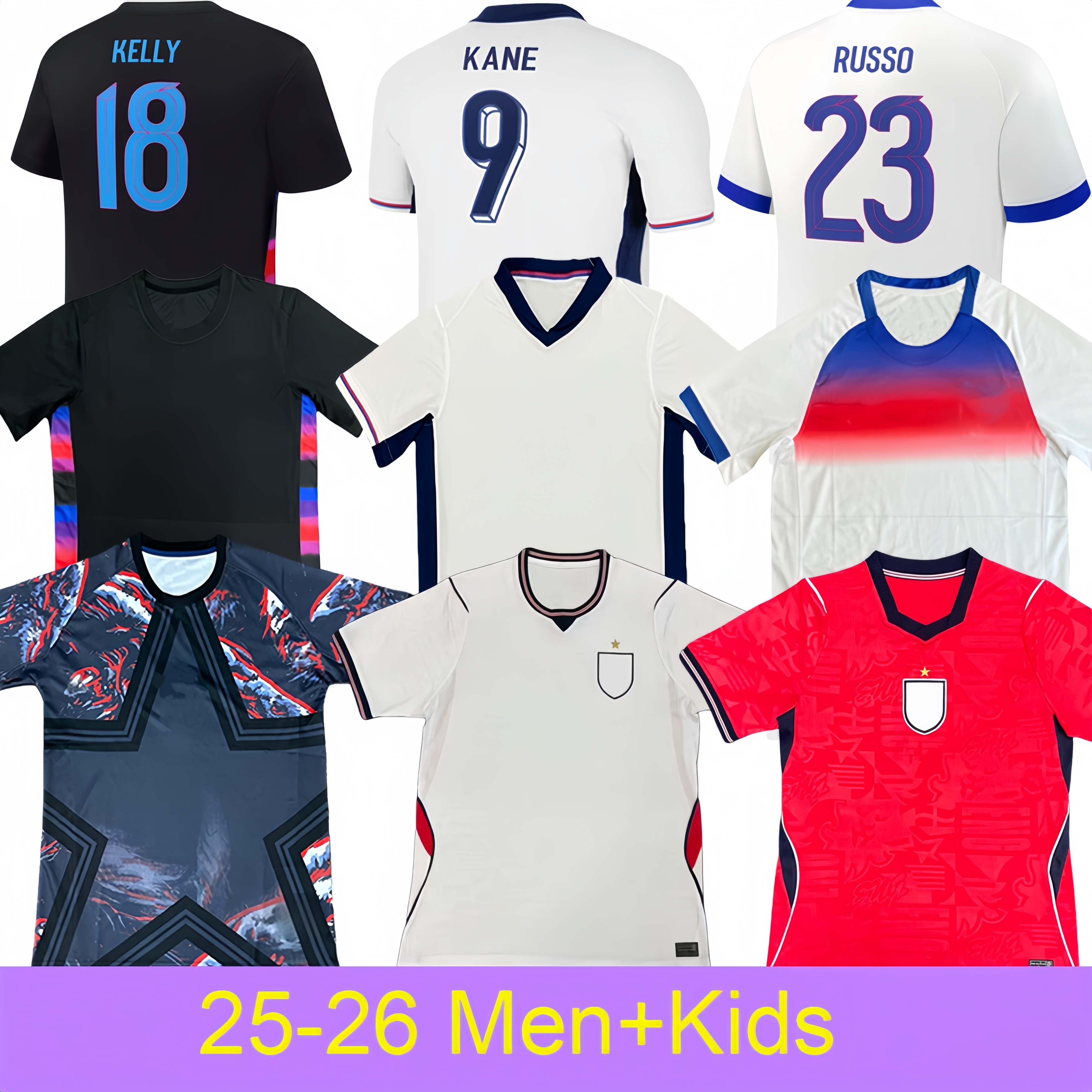 Englend 2026 football shirts Bellingham Kane 26 27 soccer jerseys Rice 2025 lionesses Russo Williamson Home kits for men and kids
