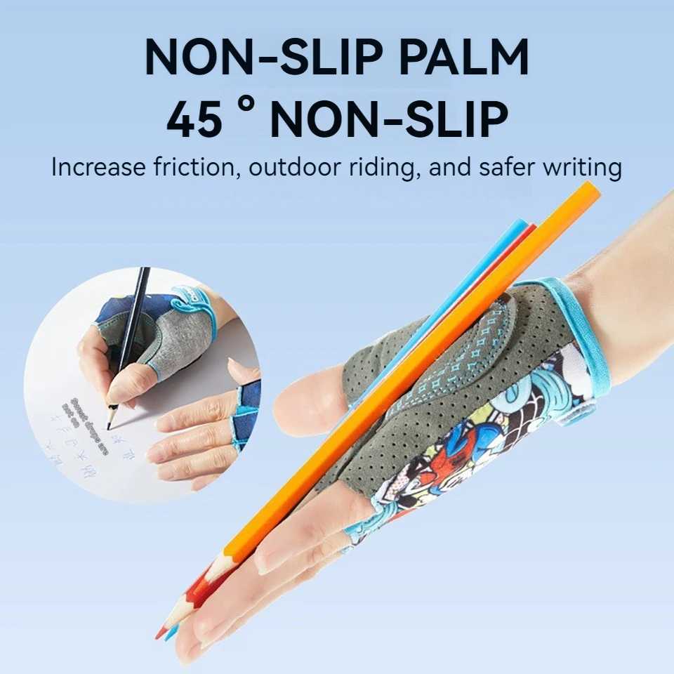 1Pair Childrens Gloves Half Finger 3-12 Years old Sports Gloves Non-slip Breathable Sweat Absorbent Cycling Writing Skateboard M260311