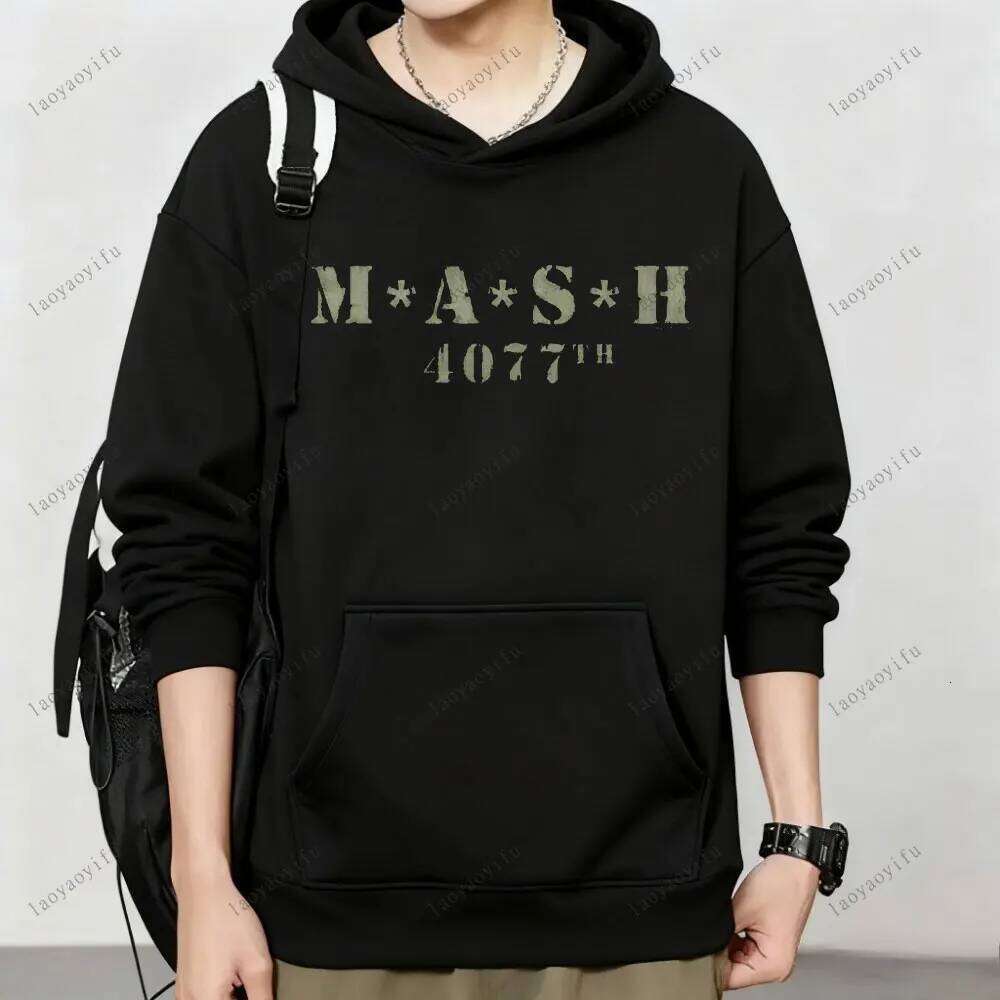 Mash Distressed Logo Hoodie Mens 4077 Licensed Classic TV Show Militarryy Green2025 High Quality Men Sportswear Simple Style C260311