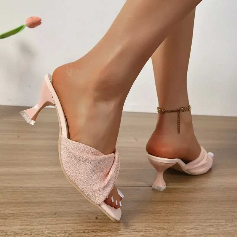 Summer Fashion Simple Ladies Dew Feet High Heels Solid Color Comfortable Casual SlippersFashion K260311