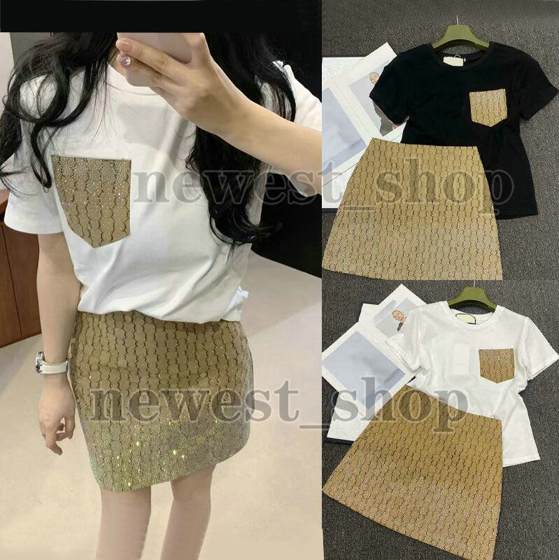 Designer Women's Tracksuits Luxury Short Sleeve Sport Suit Color Hot Stamping Letter Print T-Shirt Patchwork Skirt Breathable Sportsuits