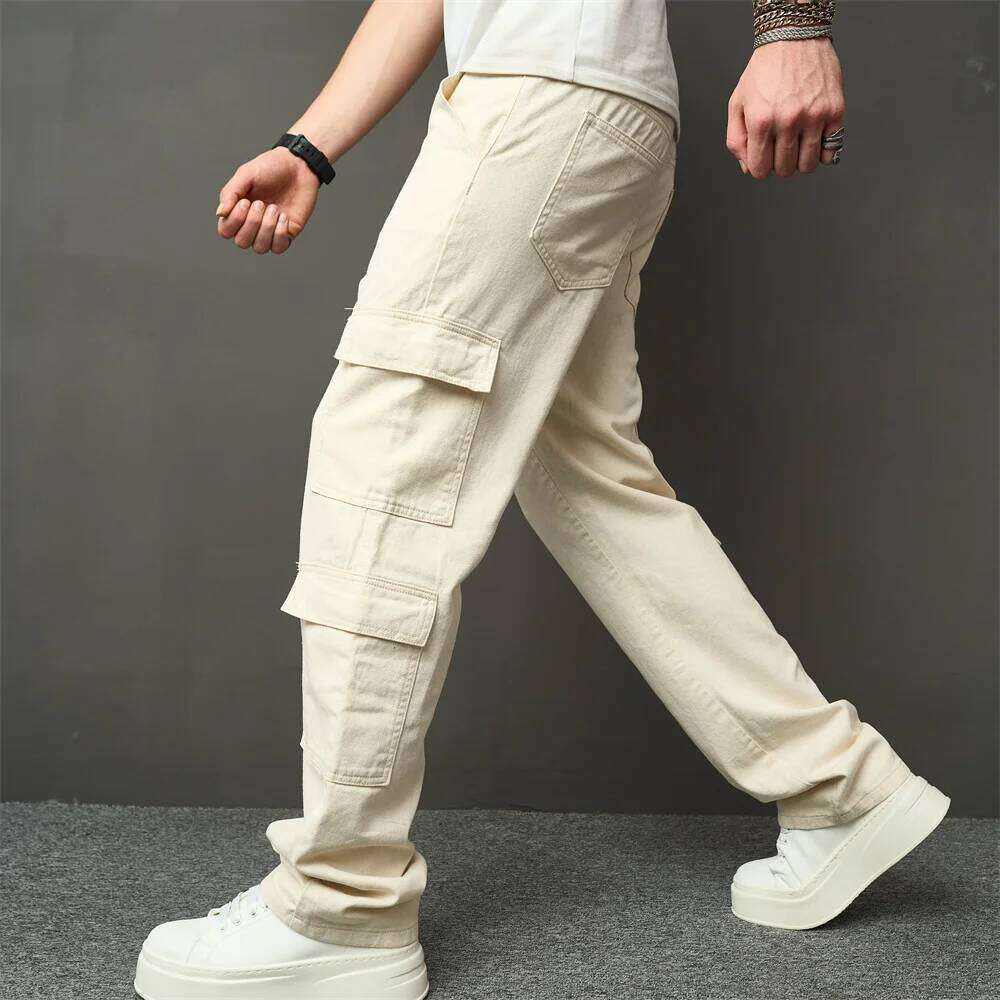 Streetwear Stylish Retro Multi pocket Cargo Men Jeans Male Good Quality Solid Loose Casual Straight Denim Pants Z260225