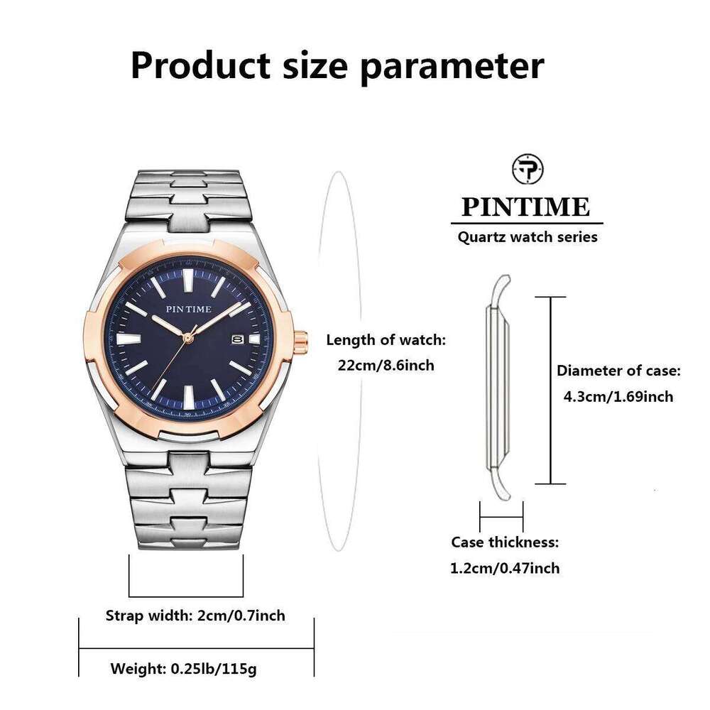 PINTIME 30M Waterproof Automatic Calendar Fashion Luxury Designer Geometric Case Multi Functional Men's Quartz Watch