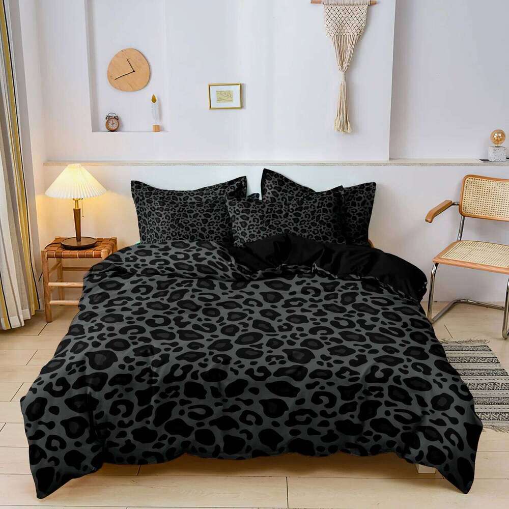3pcs Dark Leopard Print Fashion Duvet Set1Duvet Cover + 2 Pillowwases High-Definition Printed Bedding Set H260311