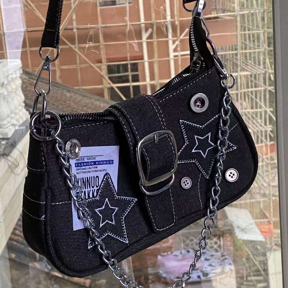 Vintage Denim Chain Underarm Y2K Girl Cowboy Purse Crossbody Shoulder Bag for Women Fashion Trendy Casual XJ260311