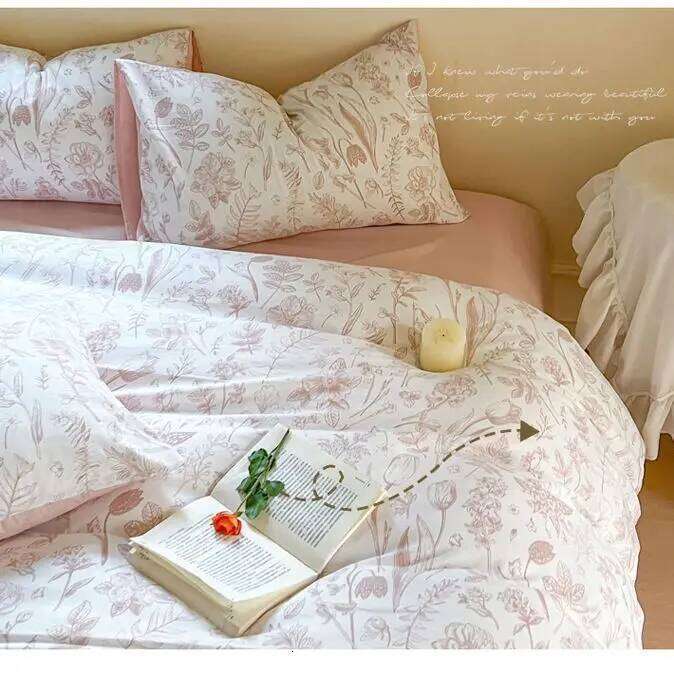 Bedding four set, home minimalist bed sheet, washed cotton and linen summer 3-piece duvet cover, bedsheet three piece set H260311