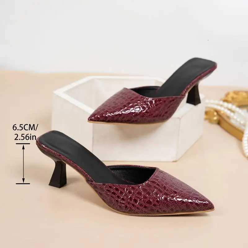 Crocodile Patterned Leather Mules Women Summer 2026 Sexy Pointed Toe High Heel Sandals Womans Vintage Shoes K260311
