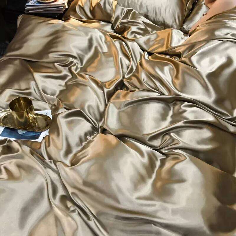 High End Bedding Solid Color Satin Duvet Set, Multi Size Bed Sheet Pillowcase Set 220x240cm. H260311