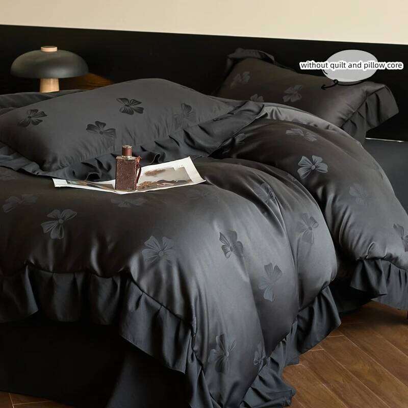 3pcs Black,White Duvet 1*Duvet Cover + 2*Pillowcase, Without Core, Butterfly knot jacquard Bedding Set H260311 - view 4