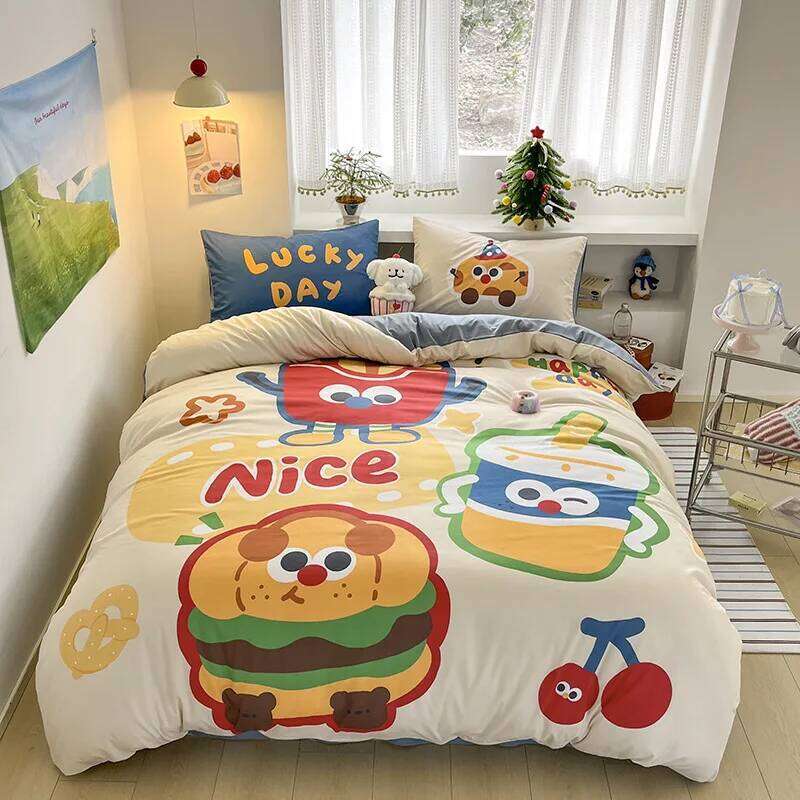 Customizable 2025 spring and summer washed cotton Mengmeng cartoon large print 1.5/1 four-piece bed set H260311
