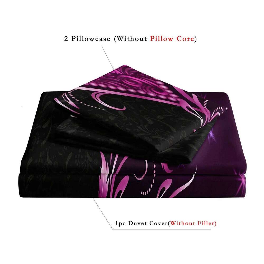 3pcs Valentine's Romantic Purple Heart Rose Floral Duvet Cover Set HD Print for Home & BedroomValentine's Day Gifts H260311
