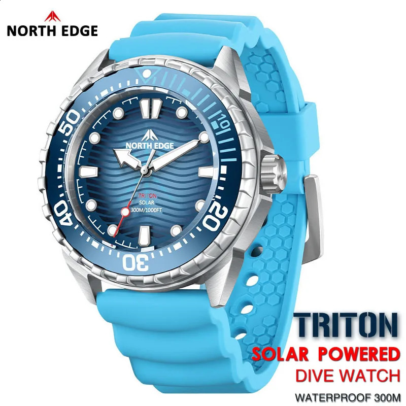 NORTH EDGE TRITON Solar Powered Dive Watch Men y Quartz Watches For Men 316L Stainless Steel Case Waterproof 300M 260307