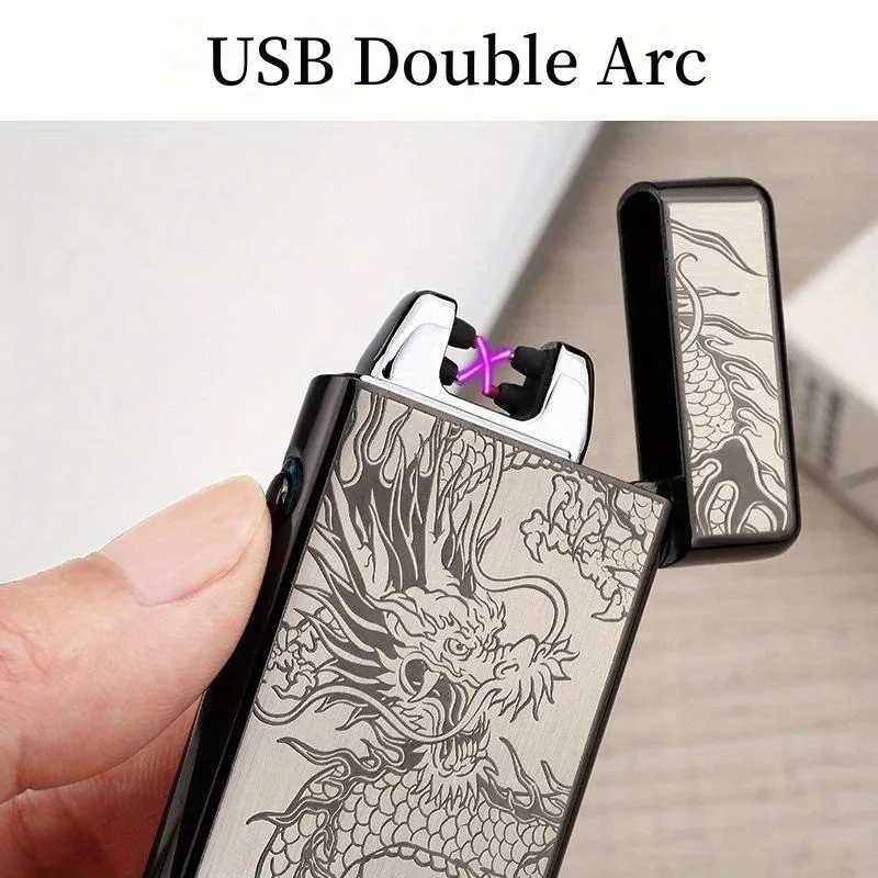 Double Arc Metal Lighter USB Rechargeable Outdoor Windproof Smoking Accessories High Power Flameless Lighters for Friend Gifts N260311