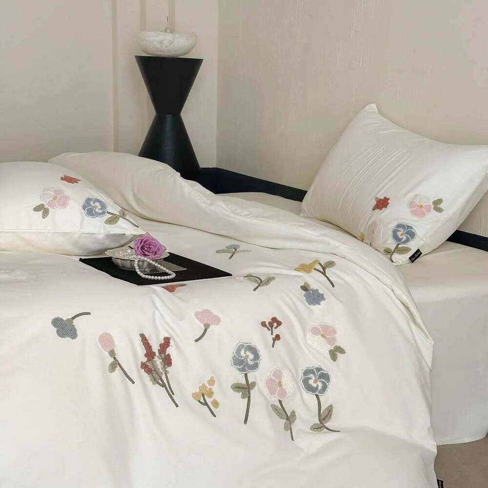 3-Piece Sheet with Flower Embroidery Duvet Cover Set, Comfortable Bedding Set Bedspread for All Seasons H260311