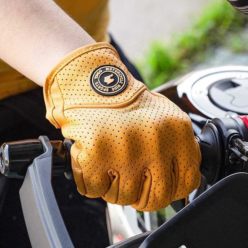 Waterproof and Anti Drop Fingerless Gloves Summer Motorcycle Riding Bike Gloves Breathable Thin Cycling Retro Cruise Half Finger M260311