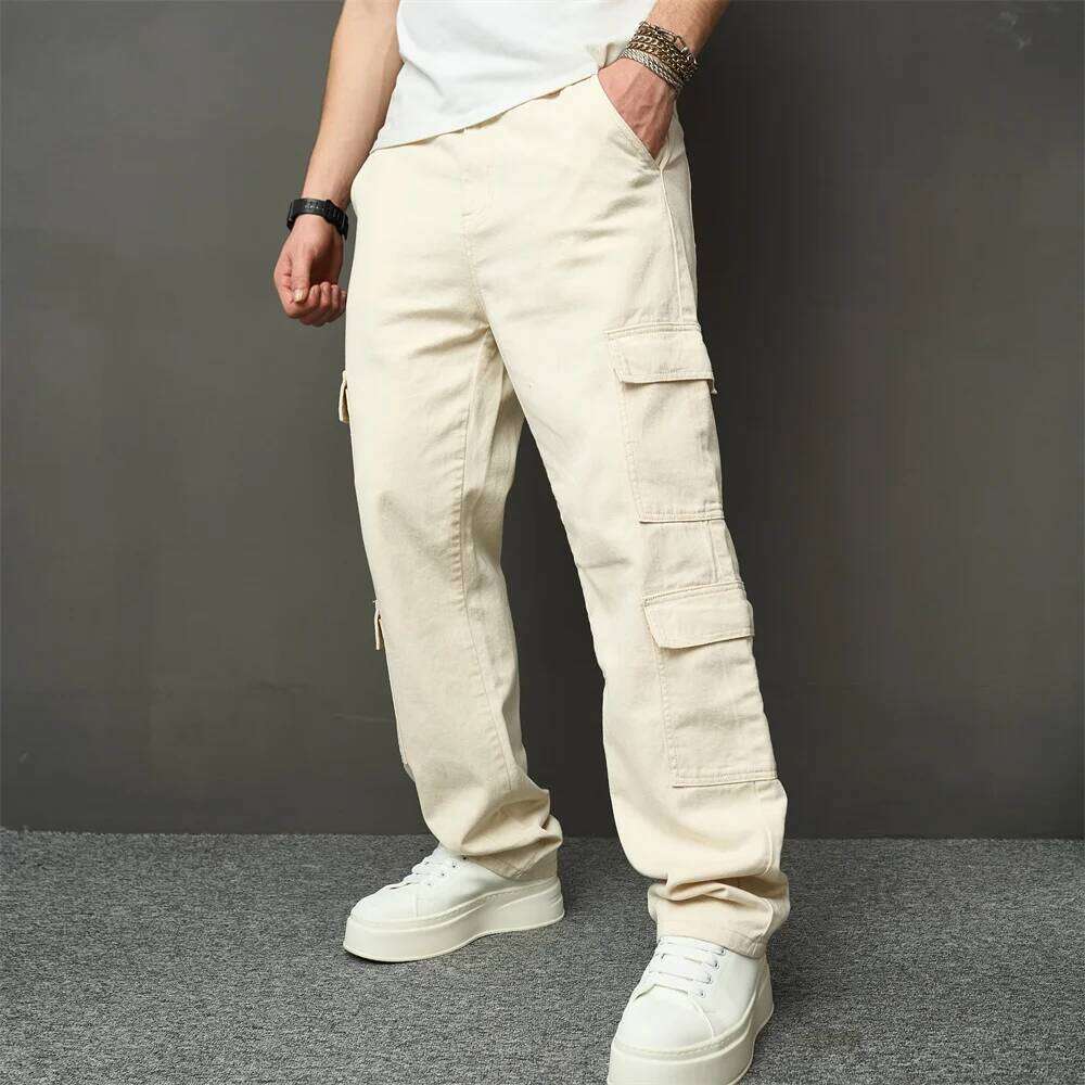 Streetwear Stylish Retro Multi pocket Cargo Men Jeans Male Good Quality Solid Loose Casual Straight Denim Pants Z260225