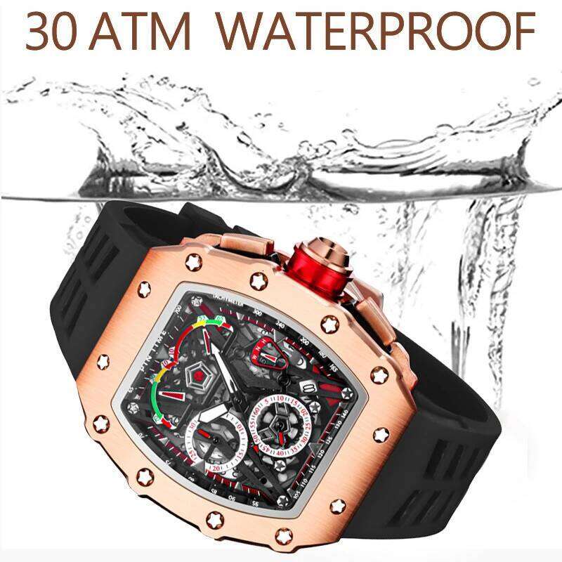 PINTIME Men's Watches Hollow Punk Chronograph Sports Fashion Quartz Wristwatch Silicone Strap Luxury Designer Relogios Masculino
