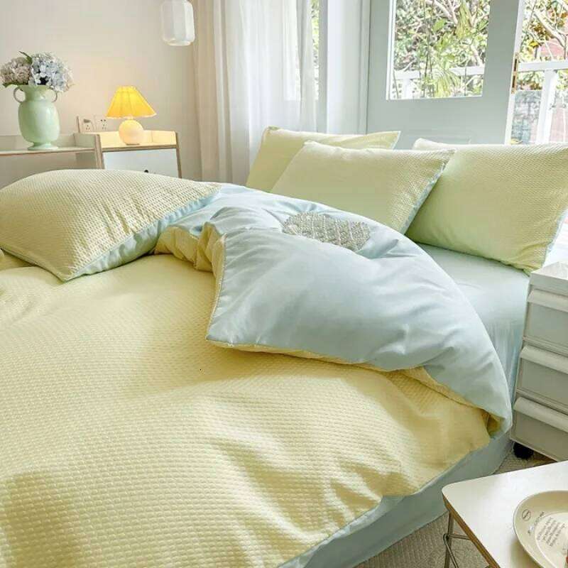 2025 new solid color cloud double spell three-piece set, student dormitory AB version waffle washed cotton four-piece set H260311