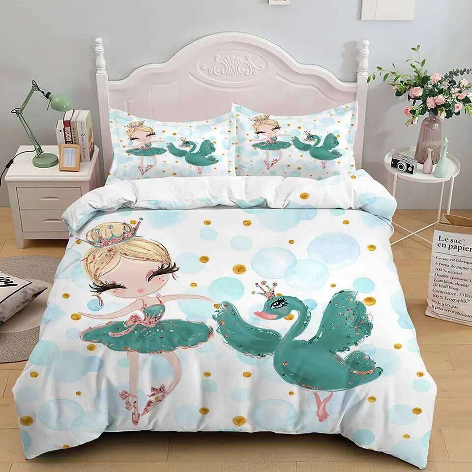 Cartoon Ballet Dancing Duvet Princess Style Twin Siz Bedding Set Kids Girl Nordic Bed Cover 150 90 Queen King H260311