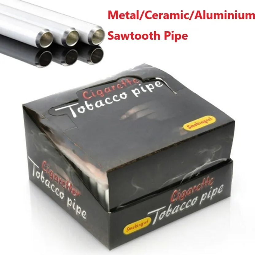 78mm 55mm Cigarette Shape Smoking Hand Pipes 100 Pcs/lot Aluminium Sawtooth Ceramic Metal Filter Herb Tobacco Pipe Snuff Tube One Hitter Bat Accessories
