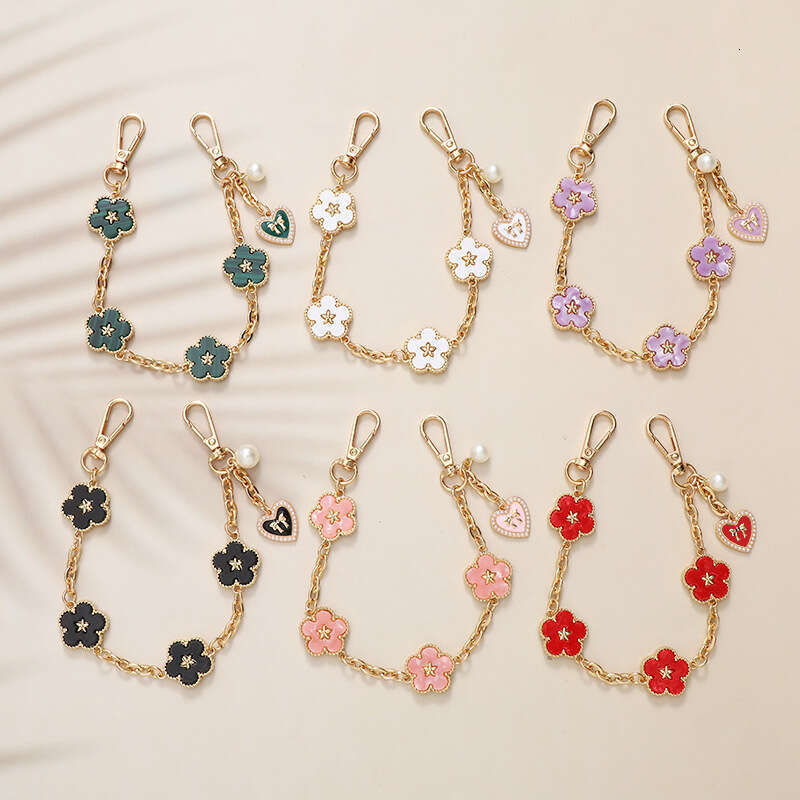 Phone Pendant Five-Leaf Flower Enamel Anti-Drop Keychain Pearl Decor Bag Charm For Phone Case Free Shipping