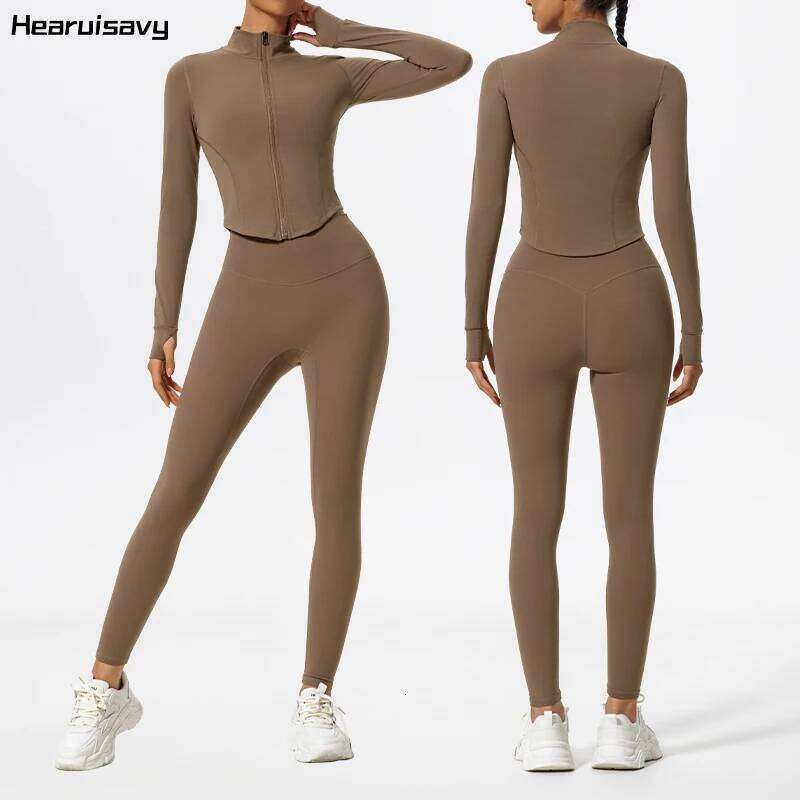 Hearuisavy Ultra-Soft Fabrics 2Pcs Long Sleeve Gym Set Quick-Dry Yoga Clothes Workout Leggings Suit Sports s Women 26H0311