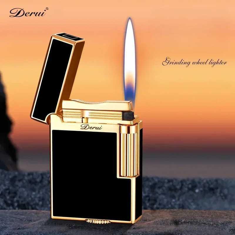 DERUI 258 Side-sliding Grinding Wheel Business Inflatable Lighter Three-dimensional Finely Carved Pattern Metal High-end Gift N260311