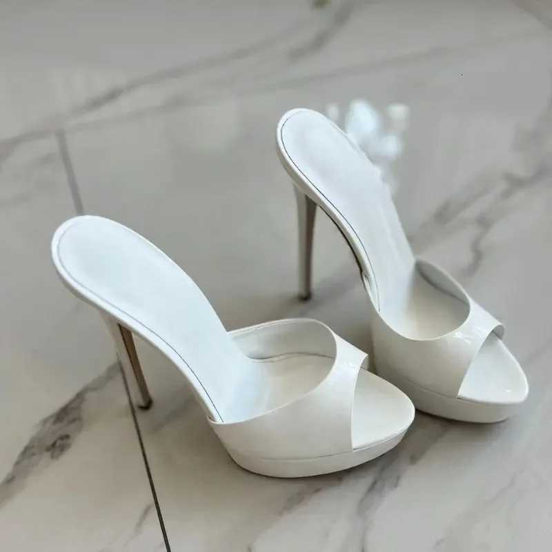 Newest Fashion Leather Sandals Summer Open Toe Nude Patent Leather Platform Women Stiletto Pumps K260311