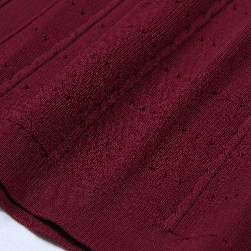 Three Colors High-Quality New Elastic Knitted Fabric Hollowed Out Single Breasted Round Neck Long Sleeved Slim Fit Women Dress