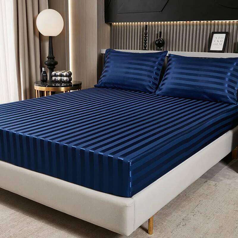 Satin Striped Bed Sheet Silk Soft Mattress Cover With Pillowcase Comfortable And Elegant Bedding H260311
