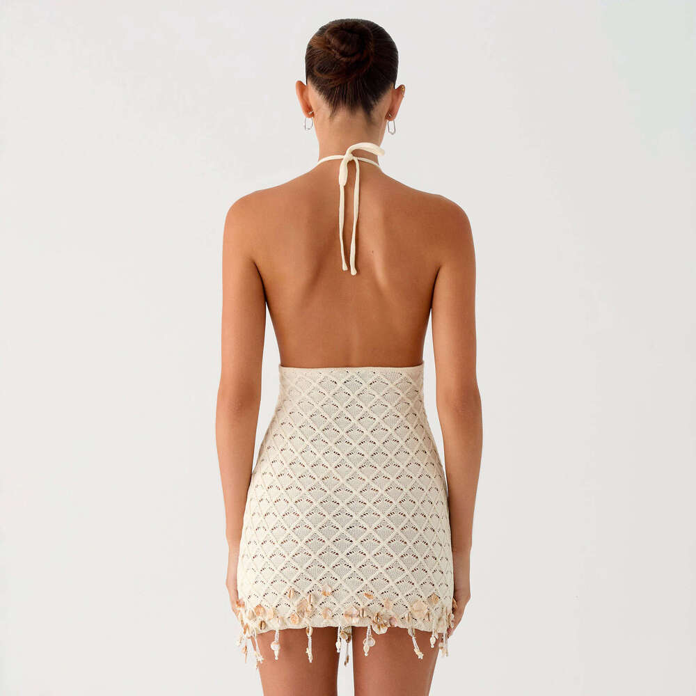 Solid Color Sexy Knitted Cover-Up Bikini Swimsuit Set Beach Dress Sun Protection For Women