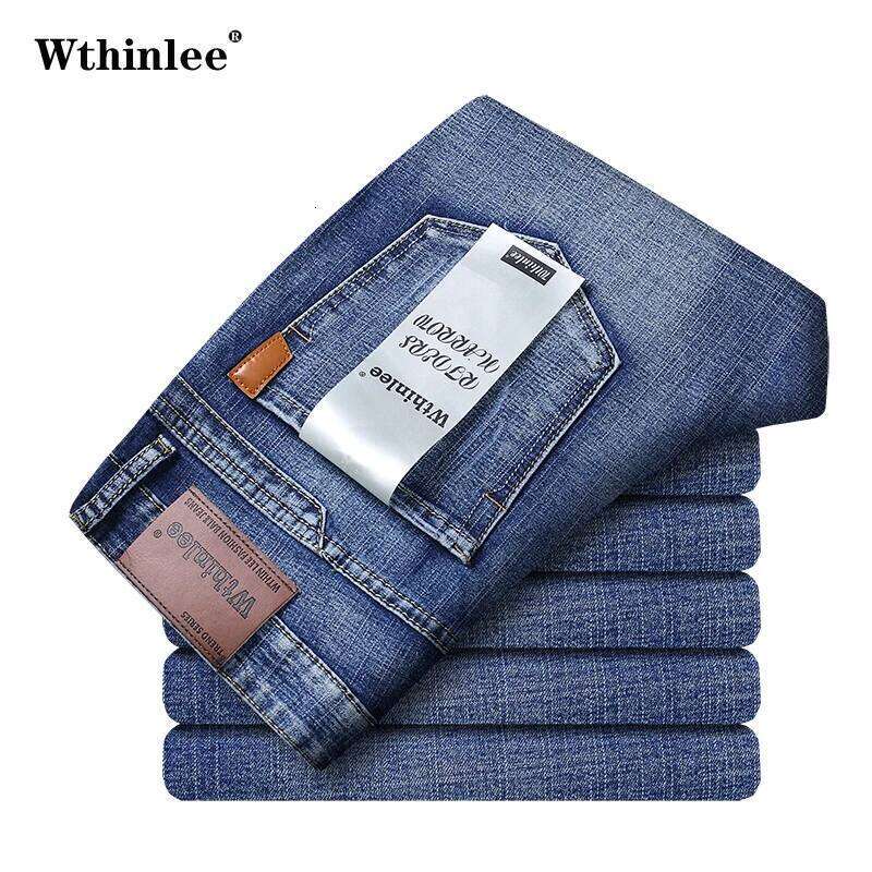 Classic Business casual Jeans 2023 new Fashion Blue Slim Stretch Denim Trousers Male high pants men Clothing Z260225