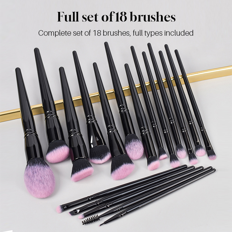 18 Piece Daily Essential Makeup Brush Set, Stylish High-grade Solid Wood Paint Handle, Silver Thickened Aluminum Tube, Premium Pink Fiber Brush Head, 